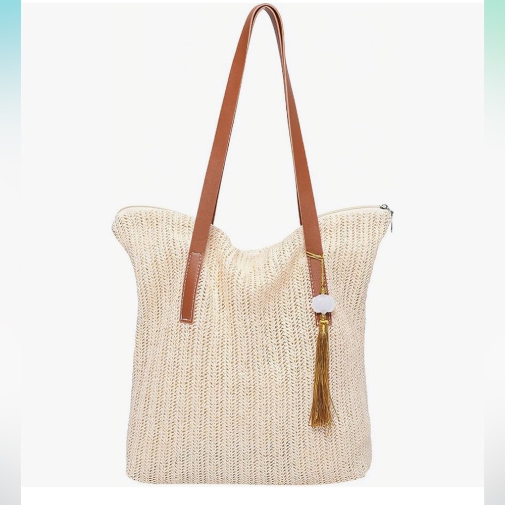 🆕 Straw Beach Bags for Women, Large Woven Tote Bag - Picture 1 of 7